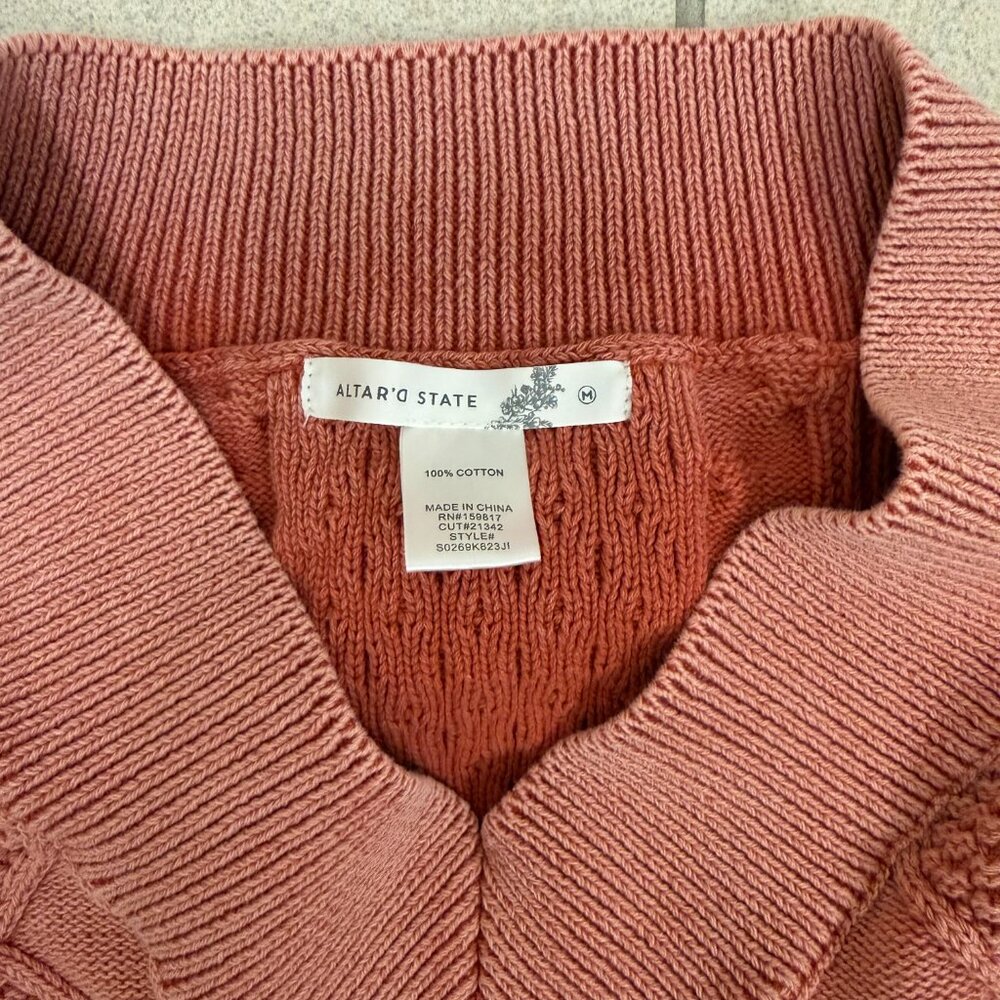 Altar'd State Coral V-Neck Cable Knit Sweater Women Size M - Picture 2 of 5